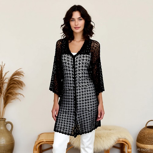 Vintage boho gilet noir ouvert - boho,