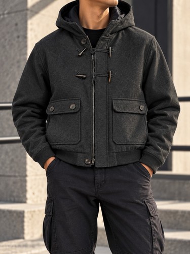Black hooded duffle - duffle, men's