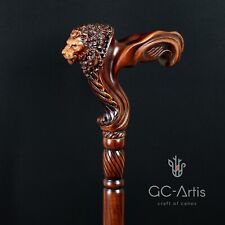 Walking Stick Cane Ergonomic, Style Wooden Lion, Designer Handle Stick Gift