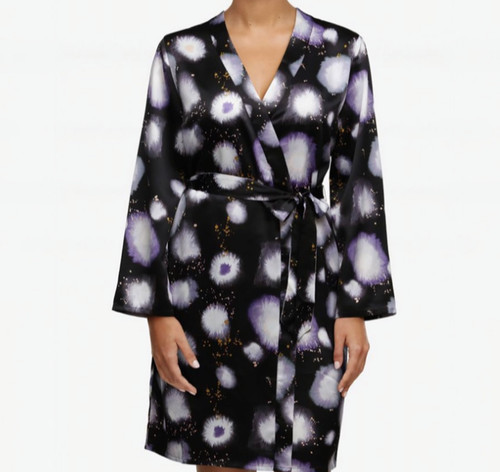 Kimono peignoir satiné noir - peignoir,