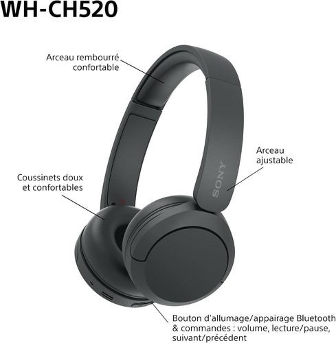 Sony ch520 casque - wh-ch520, bluetooth