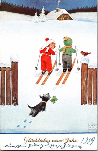 Children skiing dog bird cabin - children,
