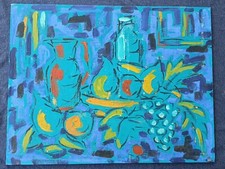TABLEAU NATURE MORTE MODERNE HUILE SUR PANNEAU ISOREL 35x27 CM