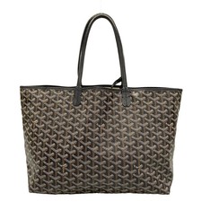 Auth GOYARD Saint Louis PM - Black White Brown Coated Canvas Leather Tote Bag