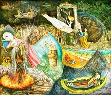 Leonora Carrington  Les Distractions de Dagobert Print Wall  Art  Surreal Canvas