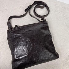 GUCCI 201538 GG Logo Guccissima Sacoche Shoulder Bag Leather Brown Used Auth