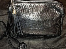 Beautiful Vintage Black Leather Mod Design Shoulder Handbag Italy Leather Market