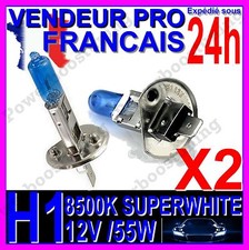 KIT DE 2 AMPOULE LAMPE HALOGENE FEU PHARE XENON GAZ SUPER WHITE H1 55W 8500K 12V