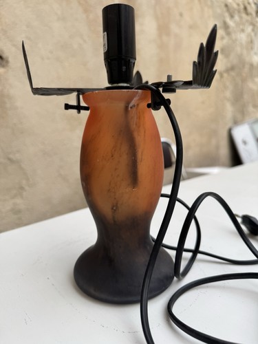 Pied lampe verre signé - pied, en