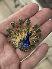 VTG BOUCHER PEACOCK SIGNED & NUMBERED RHINESTONE ENAMEL GP  BROOCH