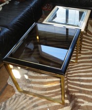 2 FONDART MOBILEiliARiO wood lacquered brass gold design 1970 glass pull-out coffee table