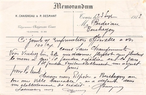 Facture 1913 chaigneau et - chaigneau, p