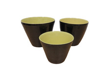 60er 70er 3 Caches-Pots Céramique Vitrifié Noir-Jaune 60s 70s Vintage