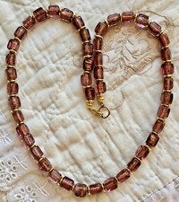 🌟  Collier  perles pâte de verre Murano violettes sur feuille d’argent ⭐