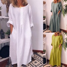 MAXI  DRESS CASUAL SLEEVE KAFTAN DRESS LADIES LONG   LOOSE   BAGGY WOMEN  SHIRT