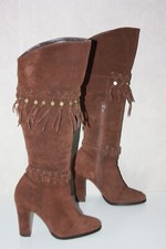 Bottes Hauts Talons Daim Marron à Franges T 38 TBE