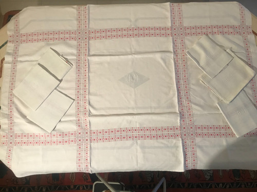 Nappe ancienne lin brodée