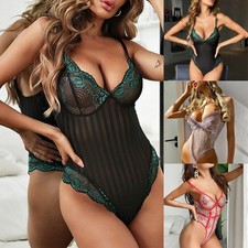 Body femme élégant dentelle maille traversante col V lingerie vêtements de nu