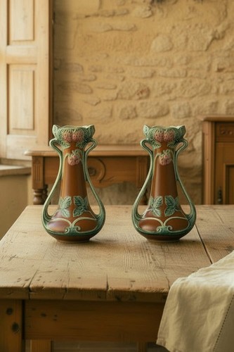 Paire vases art nouveau en - paire,