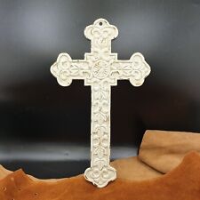 Beautiful Antique White Painted Cast Iron Wall Cross Garden Decoration Early 20th Century