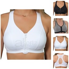 Ladies Gemm Sports Bra Zip Front Fastening Non Wired Unpadded New Uk Plus Size