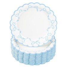 Elyxio 48Pcs Blue Bow Paper Plates Coquette Disposable Party Plates Scalloped...