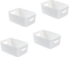 Lot de 4 paniers de rangement en plastique, blanc, avec poignée pour tiroir de s