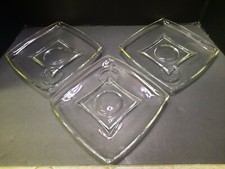 3 Square Buffet Plates 9” Clear Glass Cup Holder Cube Art Deco MCM Vintage Dish