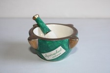 Antique earthenware mortar and pestle, advertising Sparaplast Fournier pharmacy
