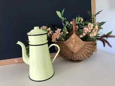 8 ⚜️  Cafetière Ancienne Théière En Tôle Emaillée Vintage Jaune