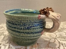 Jane Peiser Pottery  Nude Whimsical Ceramic mug 3”x 4” Artist Signed