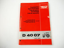 Deutz D 4007 Tractor Spare Parts List Spare Parts Book Parts List 1980