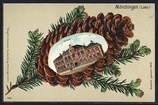 Lithograph passe-partout Mörchingen, school in a pine cone 