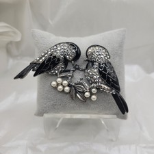 Vintage Marcel Boucher Lovebirds Marcasite and Pearl Enamel Brooch 1940 Unsigned