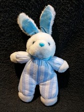 Doudou  peluche lapin rayé bleu et blanc Pampers  TTBE