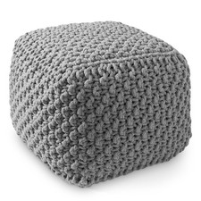 OPEN BOX - Square Cotton Pouf Ottoman Light Gray, 18.5 x 18.5 x 14.5 Knit Foot