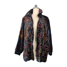 Vintage Velvet Coat Neiman Marcus Paisley Bead Velvet Maximalist Sequin Black XL