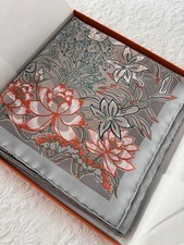 HERMES Mille Feuilles De Soie Scarf 904126S01 Silk Gray Multicolor W/B Authentic