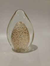 BoConcept Clear Teardrop Art Glass Gold Dust Paperweight 6" 