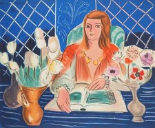 Henri MATISSE: Reading on a floral desk, signed lithograph