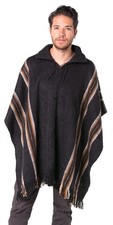 Alpaga Poncho Homme Mexicain Cape Capuche Manteau Lain Automne Hiver