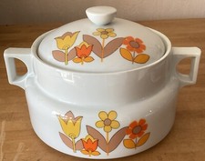 Soupière Légumier Porcelaine Lourioux Berry 1970 Fleurs Oranges