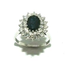 Femmes Superbe 18ct or Blanc Bague Parure Avec Saphir + Diamants, GB Taille P
