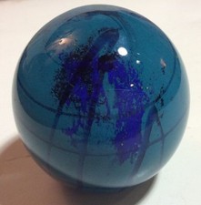 RARE Art Glass World Globe Stylized Modern Blue Paperweight Beautiful 