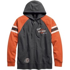 Sweat à capuche zippé Harley Davidson gris/orange HD véritable oil bidon...