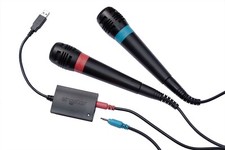 SingStar Microphone Bundle Blue Red Adapter Set PS2 PS3 Tested & Works!