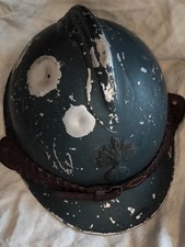 Casque Adrian 1915 aluminium bleu horizon intérieur jugulaire officier fauve ww1