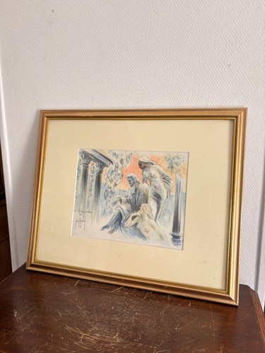 Ancien aquarelle fontaine - ancien,