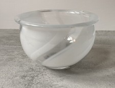 MINT TRANSJO HYTTA WRL SIGNED Swirl White & Clear SWEDISH ART GLASS BOWL Blown