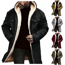 Manteau mi-long à capuche homme rétro daim peluche veste manches longues avec